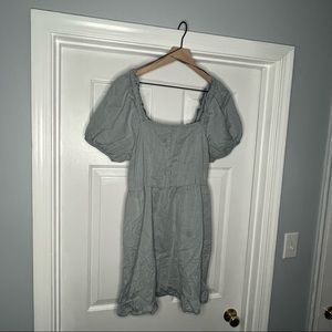 Blue Chambray Dress with Puff Sleeves